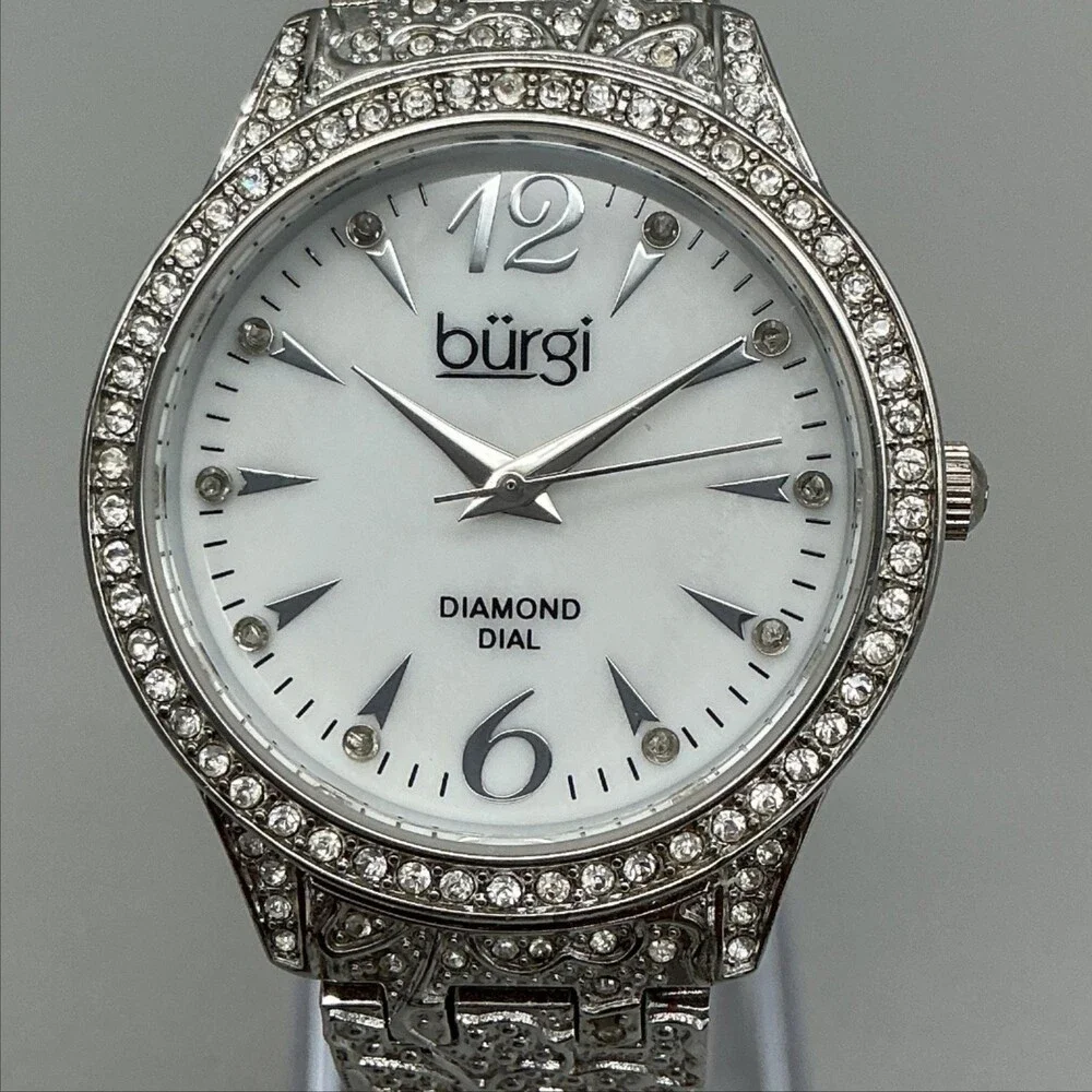 Burgi BUR127SS Womens Watch 34mm White Dial Silver Tone Diamond New Battery 7